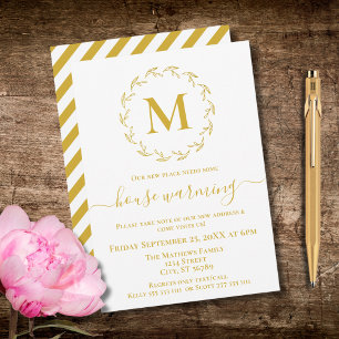 Gold Botanical Monogram Huisverwarming Uitnodiging