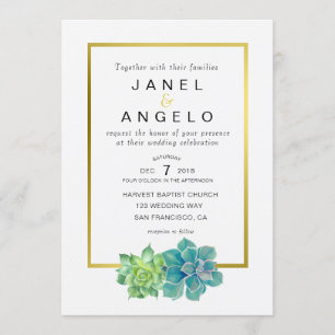 Gold Botanical Succulent Wedding-uitnodiging Kaart