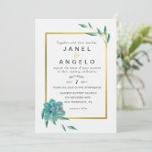 Gold Botanical Succulent Wedding-uitnodiging Kaart (Staand voorkant)