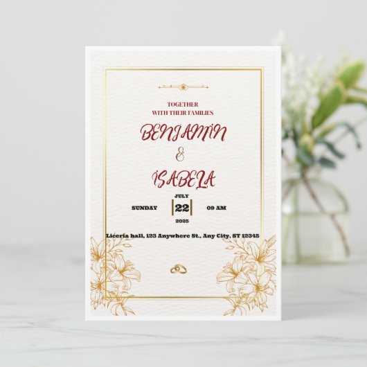 Gold Botanical Wedding invitation  Kaart (Staand voorkant)