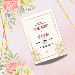 Gold Botanical Wedding invitation  Kaart