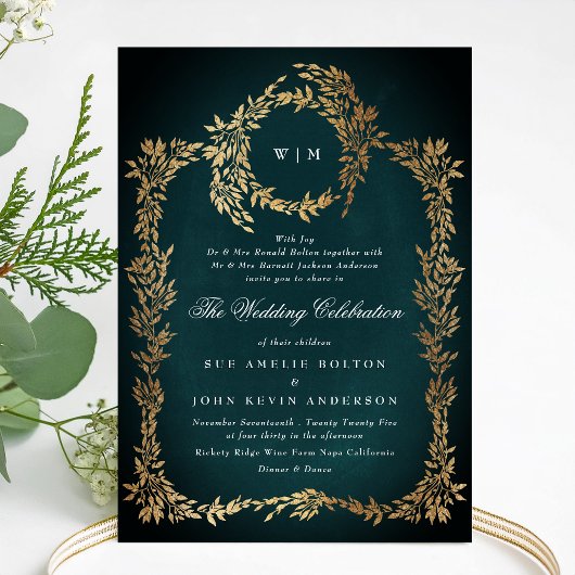 Gold Botanical Wedding Lijst Classic Emerald Green Kaart
