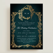 Gold Botanical Wedding Lijst Classic Emerald Green Kaart