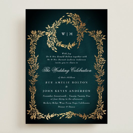 Gold Botanical Wedding Lijst Classic Emerald Green Kaart