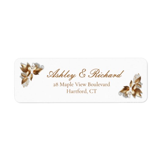 Gold Botanical Wedding Return Address Label (Voorkant)