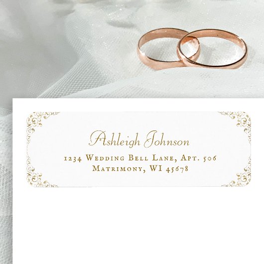 Gold Botanical Wedding Return-adres Etiket