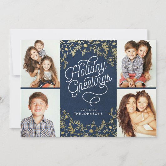 Gold Botanicals Holiday Greetings 4-Foto Feestdagenkaart (Voorkant)