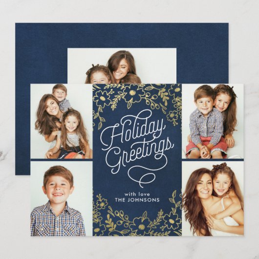 Gold Botanicals Holiday Greetings 4-Foto Feestdagenkaart (Voorkant / Achterkant)