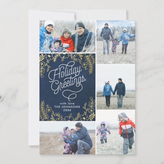 Gold Botanicals Holiday Greetings 5 Foto Feestdagenkaart (Voorkant)