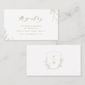 Gold botanische crème monogram brudal Registratiek Plaatskaartje (Voorkant / Achterkant)