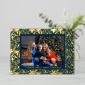 GOLD Botanische Kerst Frame Foto Folie Feestdagenkaart (Staand Voorkant)