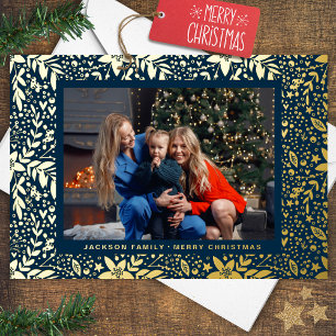 GOLD Botanische Kerst Frame Foto Folie Feestdagenkaart