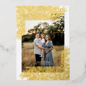 Gold Botanische Lijst met hand getekende kerstfoto Folie Feestdagenkaart (Voorkant)