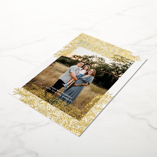 Gold Botanische Lijst met hand getekende kerstfoto Folie Feestdagenkaart (Gedraaid)