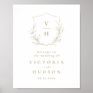 Gold botanische monogram bruiloft welkom bord poster