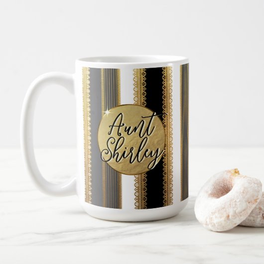 Gold Bougie Stripes gepersonaliseerde koffie Mok (Met donut)
