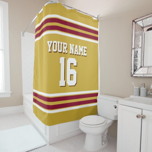 Gold Bourgogne White Stripes Sportshirt Douchegordijn (In situ)