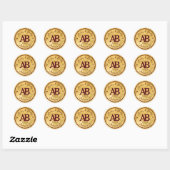 Gold Bourgondië 2 Letter Monogram Huwelijk Ronde Sticker (Vel)