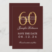 Gold Bourgondië 60e verjaardag Opslaan Datum w / D Kaart (Voorkant / Achterkant)