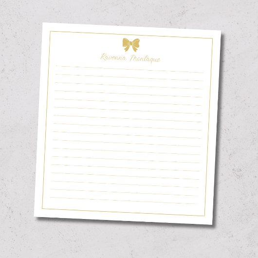 Gold Bow Border Handwritten Custom Name Lined  No Notitieblok