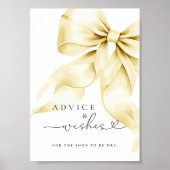 Gold Bow Bridal Shower Advice & Wishes Table Sign Poster (Voorkant)