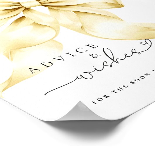 Gold Bow Bridal Shower Advice & Wishes Table Sign Poster (Hoek)