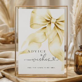 Gold Bow Bridal Shower Advice & Wishes Table Sign Poster