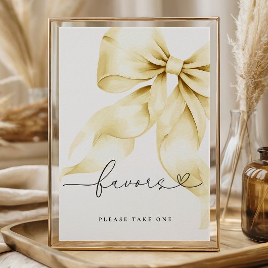 Gold Bow Bridal Shower Favors Table Sign Poster