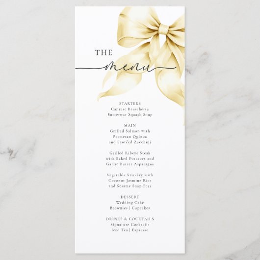 Gold Bow Bridal Shower Menu Card (Voorkant)