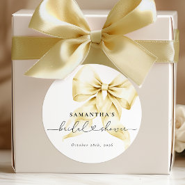Gold Bow Bridal Shower Round Sticker