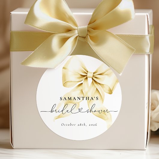 Gold Bow Bridal Shower Round Sticker