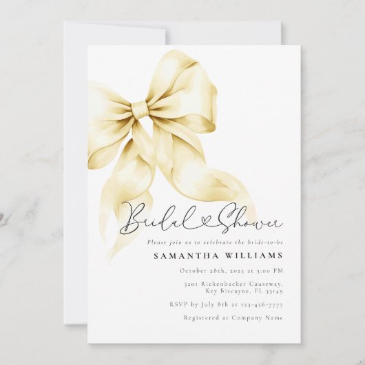Gold Bow Bruids Douche Uitnodiging (Voorkant)