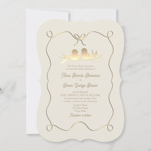 Gold Bow bruiloft uitnodiging met QR-code (Voorkant)