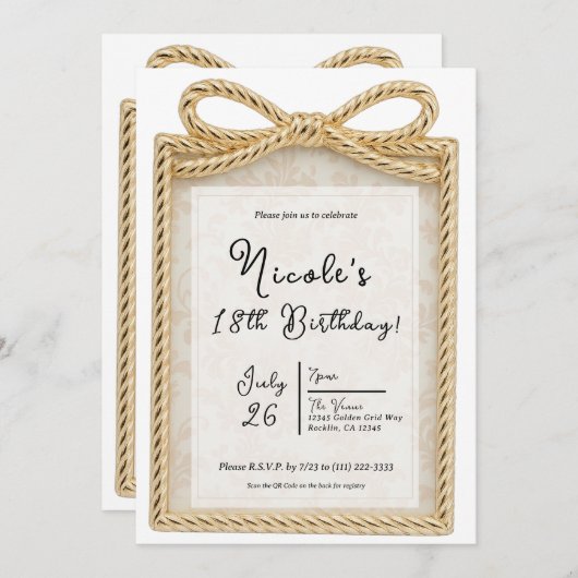 Gold Bow Cadeau Gift Foto Lijst Verjaardagsfeest Kaart (Voorkant / Achterkant)