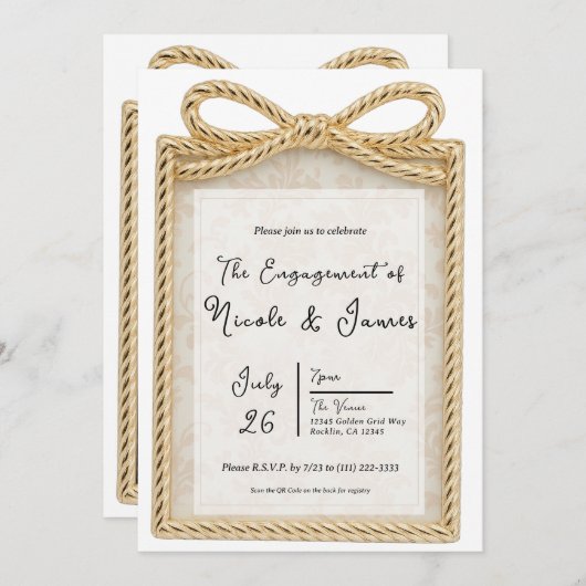 Gold Bow Cadeau Gift Photo Engagement Party Kaart (Voorkant / Achterkant)