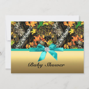 Gold Bow Camo Baby shower Kaart