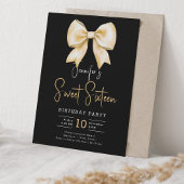 Gold Bow Coquette Script Sweet 16 Party Zwart Kaart