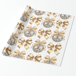 Gold Bow en Disco Ball Wrapping Paper Cadeaupapier