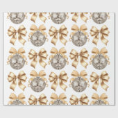 Gold Bow en Disco Ball Wrapping Paper Cadeaupapier (Vlak)