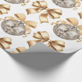 Gold Bow en Disco Ball Wrapping Paper Cadeaupapier (Hoek)