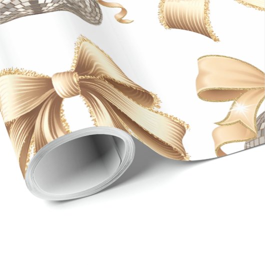 Gold Bow en Disco Ball Wrapping Paper Cadeaupapier (Rol Hoek)