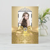 Gold Bow en Tiara Quinceanera Kaart (Staand voorkant)