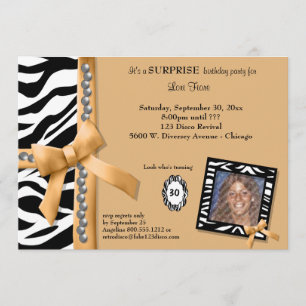 Gold Bow en Zebra gestreepte Birthday Party Invite Kaart
