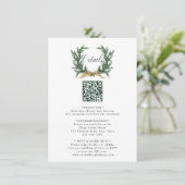 Gold Bow & Evergreen Pine Wreath Wedding Details Informatiekaartje (Staand voorkant)