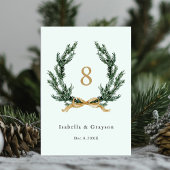 Gold Bow & Evergreen Pine Wreath Wedding Mint Kaart