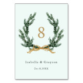 Gold Bow & Evergreen Pine Wreath Wedding Mint Kaart (Voorkant)