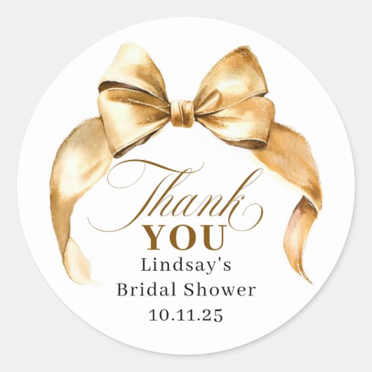 Gold Bow Favors Bridal Shower Thank You  Ronde Sticker (Voorkant)