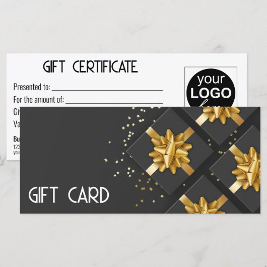 Gold Bow Festive Modern Black Cadebox Cadeaukaart (Voorkant / Achterkant)