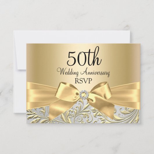 Gold Bow Floral Swirl 50th Jubileum RSVP (Voorkant)