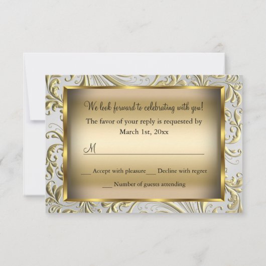 Gold Bow Floral Swirl 50th Jubileum RSVP (Achterkant)